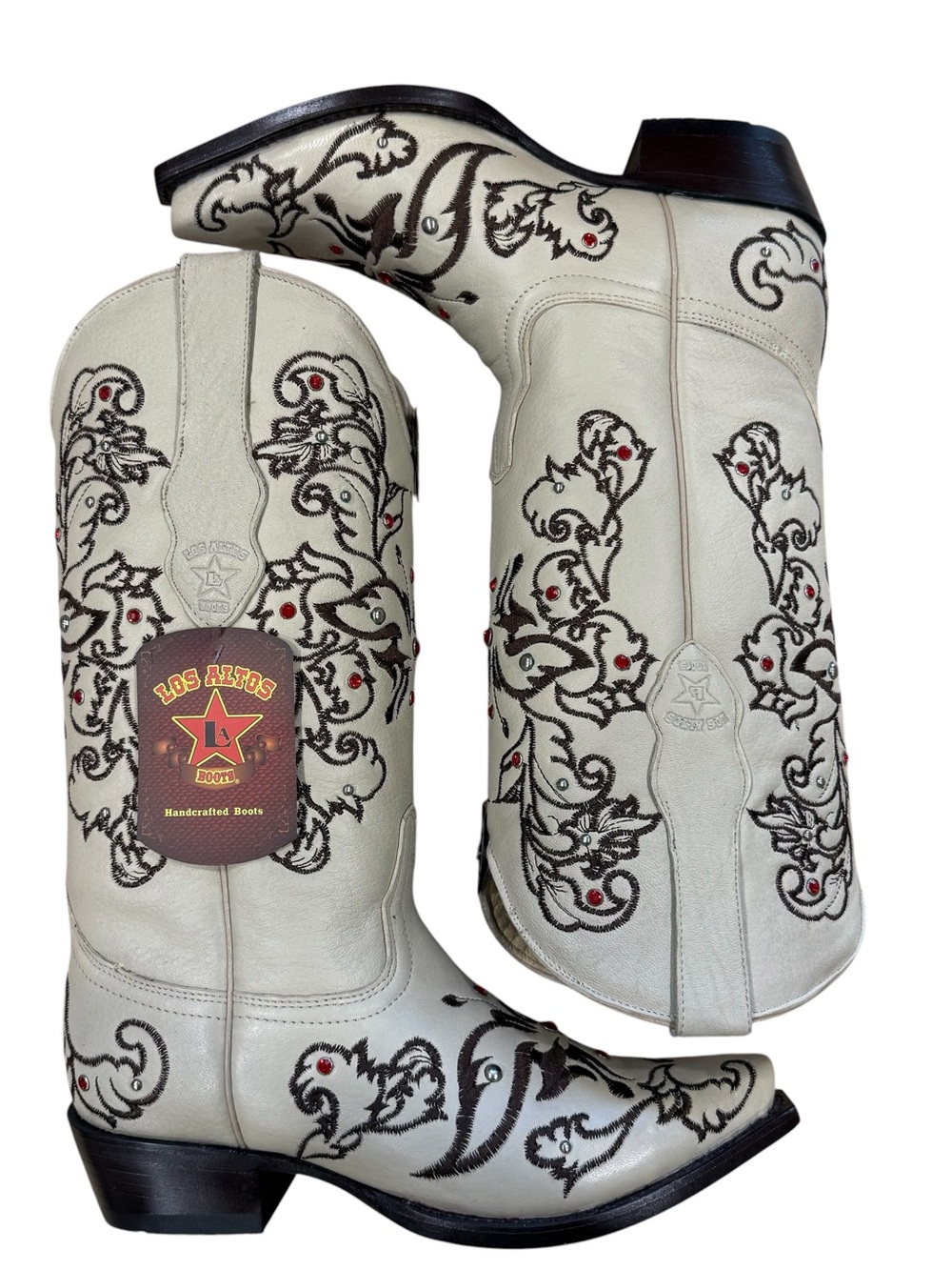 💎LOS ALTOS SWAROVSKI CRYSTAL BOOTS💎Chocolate with Cream Embroidery - Size 8